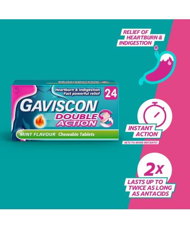 Gaviscon Double Action Heartburn and Indigestion Tablets Mint Flavour Pack of 4 x 24 Tablets Total 96 Tablets - Buy Online on GoSupps.com