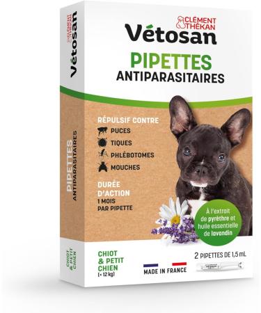 Cl ment Th kan - V tosan Repellent Pipettes for Puppies and Small Dogs - Anti-Fleas and Anti-Ticks - 100% Plant-Based Active Ingredients - 2 pipettes - Buy Online on GoSupps.com