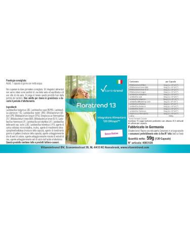 Floratrend Capsules - 41.5 Billion Cultures per Capsule | 13 Probiotic Strains + Inulin | 120 DRCaps | Vitamintrend - International Shipping Available - Buy Online on GoSupps.com