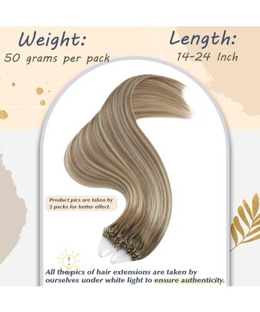 Ugeat 60cm Balayage Blonde Microring Real Hair Extensions - Light Brown Ombre Ice Blonde Micro Loop - 50g 50 Strands #9A/60/9A - Buy Online on GoSupps.com