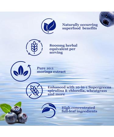 Raw Moringa Liquid Drops 8000 mg, Organic Moringa Oleifera Leaf Extract w. Supergreens Blend of Wheatgrass, Barley Grass for Antioxidant, Energy & Immune, High Potency Than Capsules Powder Blueberry 2 Fl Oz (Pack of 1) - Buy Online on GoSupps.com