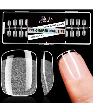 Square Nail Tips  BettyCora 240Pcs Short Gel X Nail Tips Pre-buff Soft Gel Tips for Acrylic Nail Extensions Soak Off  Extra Short Square  12 Sizes A04-Extra Short Square 240Pcs