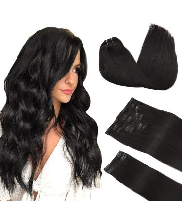 Doores real hair extensions clip natural black 40cm 16 inch 9 pieces 150g remy human clips in hair extension natural real hair extensions straight thick hair 40cm-150 1b natural black