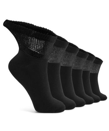 LIN Diabetic Socks for Men & Women Non-Binding Circulatory Extra Wide Top Socks Edema Neuropathy Lymphedema 4 6 12 Pairs Quarter/Black  6 Pairs  13-15