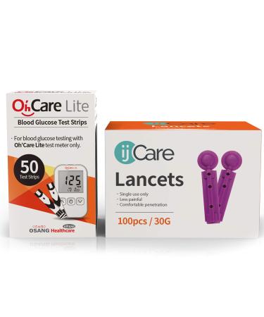 Oh Care Lite Blood Sugar Testing Monitor   Glucose Test Strips and Lancets for for Blood Testing   Accurate and Affordable Diabetic Supplies (50 Strips)