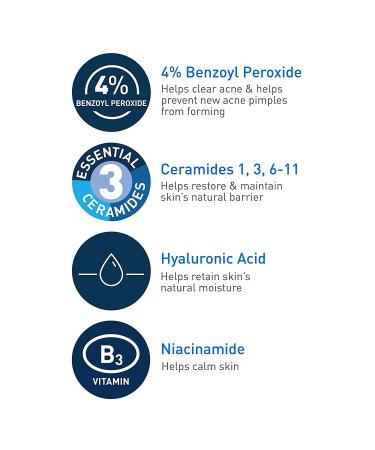 CeraVe Acne Foaming Cream Cleanser with 4% Benzoyl Peroxide, Hyaluronic Acid & Niacinamide - 5 Oz | Fragrance-Free, Non-Comedogenic Acne Treatment Face Wash - Buy Online on GoSupps.com
