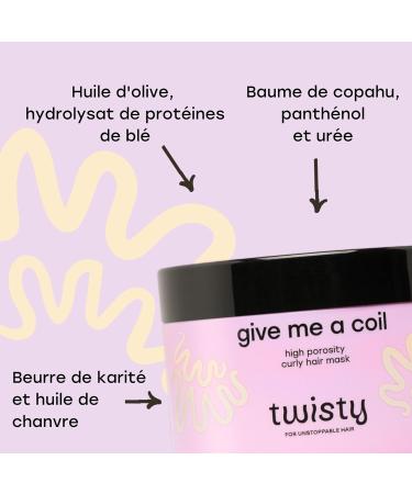 Twisty Give Me a Coil Masque pour cheveux tr s poreux et boucl s 250 ml Avec beurre de karit et huile de chanvre hydratant et fortifiant 98% d'ingr dients naturels Masque pour cheveux tr s secs - Buy Online on GoSupps.com