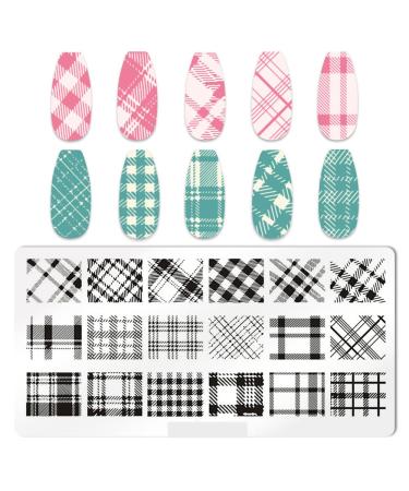 Checked line pattern stamp panel made of stainless steel 1 piece caro strip nail art stamp template image pressure template tools rectangular checkered geometric nail tools (JT59)
