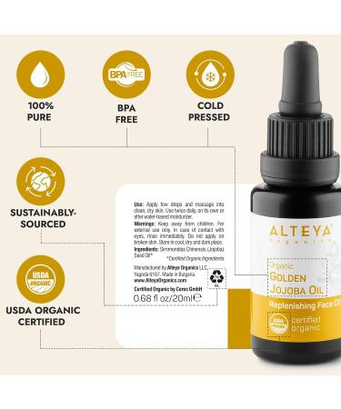 Altenya Bio Golden Jojoba Oil 20ml - USDA Organic Carrier Oil for Skin Hair & Scalp Care - Buy Online on GoSupps.com