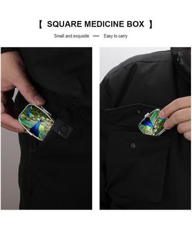 Beautiful Peacock Print Pill Box - 2 Compartment Portable Metal Organizer for Medicine | Stylish Pill Case for Pocket or Purse - Buy Online on GoSupps.com