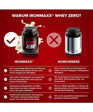 Ironmaxx Whey Zero Protein Powder - Vanilla 908g | Sugar-Free Water-Soluble Whey Isolate | Buy Now in Various Flavors - International Shipping Available - Buy Online on GoSupps.com