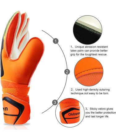 Obbsen Goalkeeper Gloves with Fingersave | Extra Strong Grip Football Gloves | Sizes 5-7 Kids & 8-10 Adults | Classic Orange - Buy Online on GoSupps.com