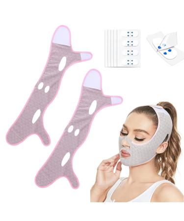 GTRA Beauty Face Sleep Sculpting Mask  2Pcs V Line Mask Facial Strap  20 Pcs Face Lift Tape Wrinkle Patches  Double Chin Reducer  Chin Up Mask Face Lifting Belt  Face Tightening Chin Mask pink