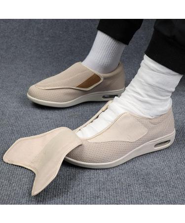 Adjustable Diabetic Shoes for Men - Lightweight Slippers with Air Cushion and Breathable Mesh - Beige, Size 11 - Buy Online on GoSupps.com
