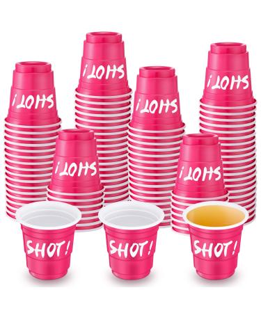 200 Pieces Disposable Shot Glasses 2 oz Shot Cups Plastic Party Favor Cups for Birthday Bachelorette Holiday Party Drinking Serving Snacks Samples Condiments and Tastings (Pink)
