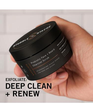 Stubble & Stache Exfoliating Probiotic Charcoal Sugar Scrub for Men - Deep Cleanse Natural Pore Minimizer Pre-Shave Wash Daily Use - 3.4 fl oz - Buy Online on GoSupps.com