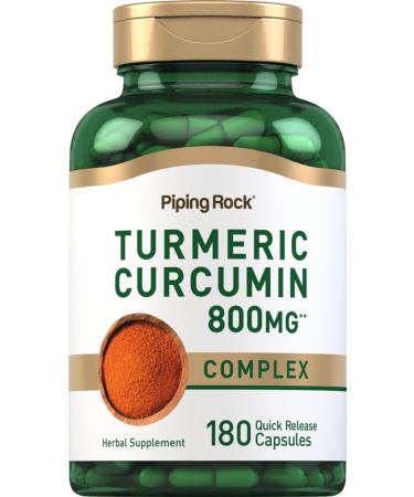 Piping Rock Turmeric Curcumin Supplement 800mg | 180 Capsules | Herbal Extract Complex | Non-GMO Gluten Free