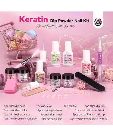 SAVILAND Dip Powder Nail Kit - French Manicure Starter Set with 4 Colors Keratin Dipping Powder - Nail Art DIY Salon Kit with Base & Top Coats, Activator, Nail Tips, Glue - 1A Clear Pink Glitter Silver - Buy Online on GoSupps.com