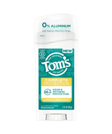 Tom's Of Maine Complete Protection Aluminum-Free Natural Deodorant, Lemon & Bergamot, 2.25 OZ Lemon & Bergamot 2.25 Ounce (Pack of 1) - Buy Online on GoSupps.com