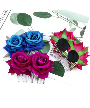 Cinaci 6 Pieces Wedding Party Prom Double Rose Flower French Twist Hair Side Combs Slides with 20 Teeth Floral Hair Pins Headpieces Accessories for Women Girls - Buy Online on GoSupps.com