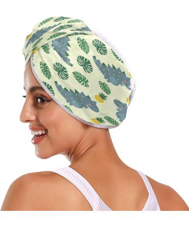 Dinosaur Cartoon Dry Hair Cap Set - 2 Piece Quick Drying Towel & Button Headband | Super Absorbent & Soft Comfort - Perfect for Kids & Adults - Buy Online on GoSupps.com