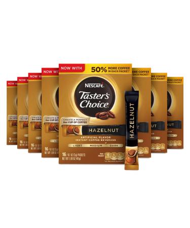 Nescafe Taster's Choice Instant Coffee Beverage, Hazelnut, 16 count (Pack of 8) Hazelnut 1.69 Ounce (Pack of 8)