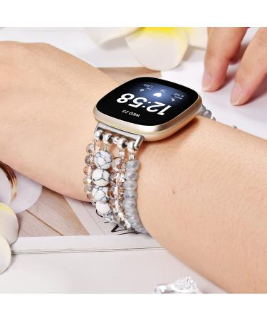 Women's Handmade Beaded Bracelet Band for Fitbit Versa 3/Sense - White/Grey - Buy Online on GoSupps.com