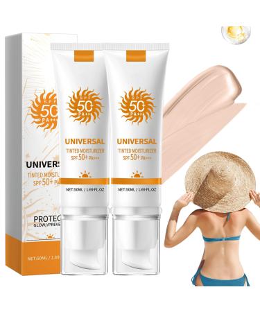 Tinted Sunscreen for Face SPF 50 Universal Protector Solar Con Color Face Sunscreen Moisturizer Hydrating Sun Essence Face Sunscreen Hydrating No Sticky | Travel Size Sunscreen(2PCS)