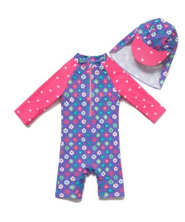 BONVERANO Baby Girls Swimsuit Toddler Bathing Suit Long-Sleeve Zipper One Piece Swimwear with UPF 50+ Sun Protection 3-6 Months Purple 2 - Buy Online on GoSupps.com