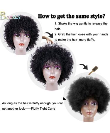 BECUS Afro Curly Wigs for Black Women - 8 Heat Resistant Brazilian Remy Human Hair (Natural Spiral 1B) - Buy Online on GoSupps.com