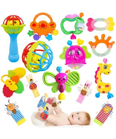 Baby Rattles 0-6 Months - 14 Pcs Baby Rattle Toys Set Infant Toys for 0-3 Months Baby Toys 3-6 Months Newborn Toys with Teething and Wrist Socks Rattle for 0 1 2 3 4 5 6 7 10 12 Month Babies Boy Girl