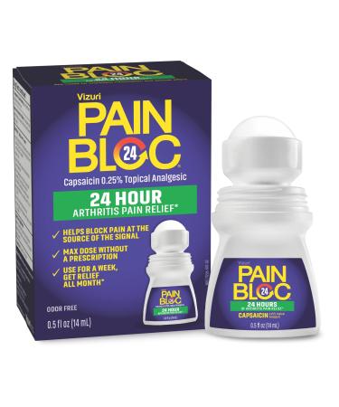 PainBloc24 Arthritis Pain Relief Roll On — Maximum Strength Capsaicin 0.25% to Block Nerve Pain for 24-hour Arthritis Pain Relief — Topical Analgesic for Joint and Muscle Pain Relief — 0.5fl oz Bottle 1