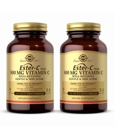 Solgar Ester-C Plus 500 mg Vitamin C (Ascorbate Complex) - 100 Vegetable Capsules Pack of 2 - Antioxidant & Immune Support - Non GMO Vegan Gluten Free Kosher - 200 Total Servings - Buy Online on GoSupps.com