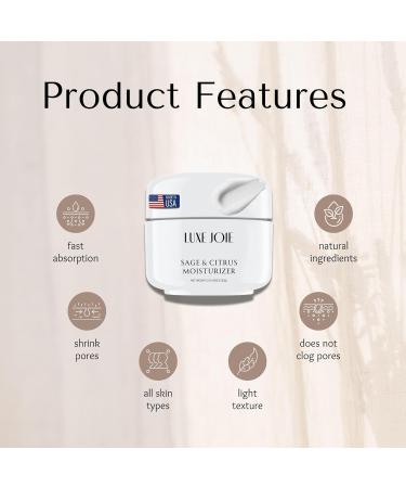 LuxeJoie Sage & Citrus Moisturizer Oil-Free Natural Face Cream for All Skin Types | Anti-Wrinkle & Tightening | 2 oz - Buy Online on GoSupps.com