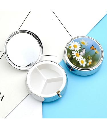 Compact 3-Compartment Pill Box with Butterfly & Daisy Design - Portable Travel Pill Organizer for Handbags & Pockets - Buy Online on GoSupps.com