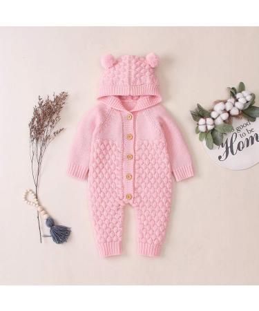 Haokaini Newborn Baby Knitted Winter Romper Hooded Ear Warmer Snowsuit 6-12 Months Pink - Buy Online on GoSupps.com