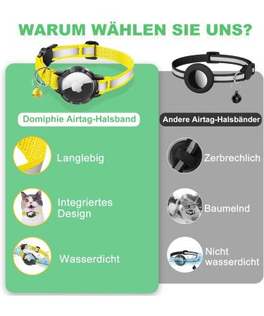 Airtag Cat Neck Band - Waterproof Reflective Collar for Cats & Small Dogs | Safety Clasp | Yellow & Green (23-33cm) - Buy Online on GoSupps.com
