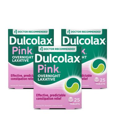 Dulcolax Pink Stimulant Laxative Tablets Effective & Predictable Overnight Relief Bisacodyl 5 mg (25ct)(Pack of 3)