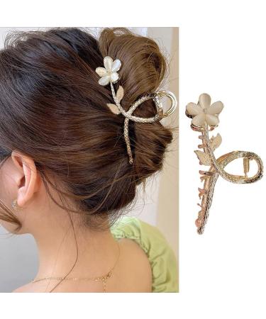 Flower Hair Clips Large Metal Gold Cat Eye Stone Design Hair Claw Clips Flower Hair Accessories for Hair Styling Tools Non Slip Hair Barrette Clips Strong Hold Hair Clips for Women Daily Wear 1Pcs Sunflower