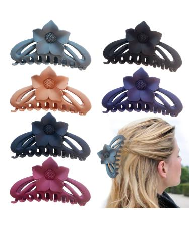 6 Pack 4.1 Flower Claw Clips Large Hair Clip for Women Thick Hair Strong Hold Nonslip Matte Hair Clips Large Flower Hair Clips
