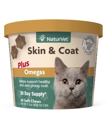NaturVet  Skin & Coat Plus Omegas For Cats  60 Soft Chews  Supports Healthy Skin & Glossy Coat  Enhanced with Omega-3, Omega-6 & Biotin  30 Day Supply 60 Count (Pack of 1)