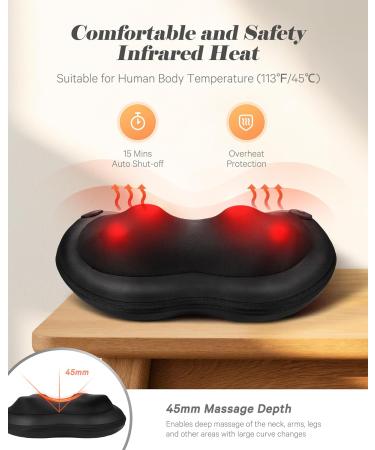 Shiatsu Massager Pillow with Heat | 3D Massage for Neck Back & Shoulders | 2 Speeds & Extension Belt | Perfect Gift for Men & Women - Buy Online on GoSupps.com