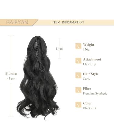 Buy 45cm Gairyan Black Ponytail Hair Extensions - Long Curly Claw Clip-in Braid for Women | Wavy Synthetic Hair - Buy Online on GoSupps.com
