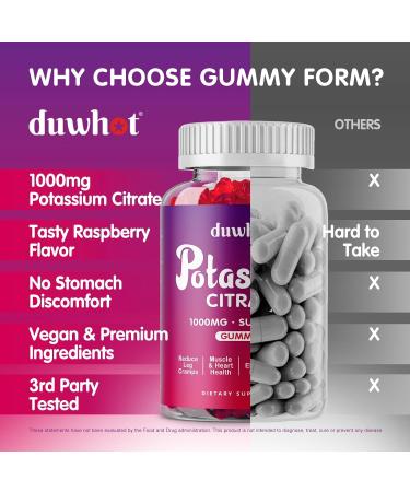 duwhot Potassium Citrate 1000mg Gummies Potassium Supplement for Adults Women & Men Support Leg Cramps & Muscle Health 120 Chewables - Buy Online on GoSupps.com