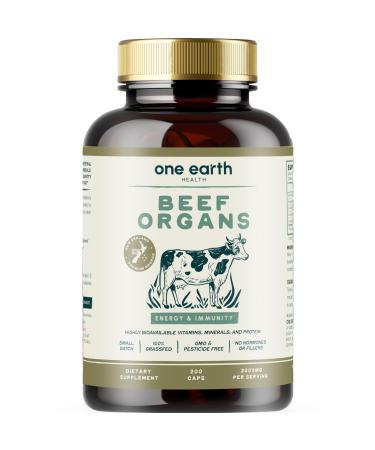 One Earth Health New Zealand 100% Grass Fed Beef Organs (200 Count 3 000mg Serving) Liver Heart Kidney Pancreas Spleen Supplement. Organ Meat Complex sourced from New Zealand
