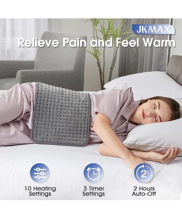 JKMAX Heating Pad for Back Pain Relief - 10 Heat Settings - Moist/Dry Heat Therapy - Machine-Washable - 12x24 Inch Grey - Buy Online on GoSupps.com