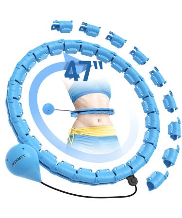 JKSHMYT Weighted Hula Hoops for Adults Weight Loss, Infinity Hoop Fit Plus Size 47 Inch, 24 Detachable Links, Exercise Hoola Hoop Suitable for Women and Beginners Blue