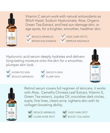 Age Defying Serum 3 Pack - Vitamin C, Retinol, Hyaluronic Acid - Anti Aging & Wrinkle Facial Serum - Buy Online on GoSupps.com