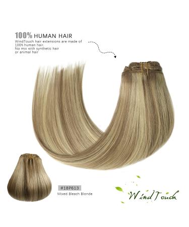 WindTouch 15 Inch Balayage Clip-In Hair Extensions - 70g Bleach Blonde #18P613 - Premium Remy Human Hair for Women - Buy Online on GoSupps.com
