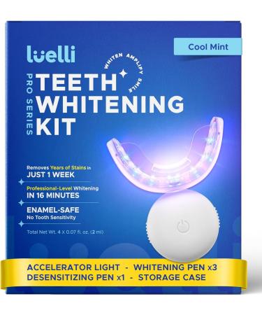 Luelli Teeth Whitening Kit with 35% Carbamide Peroxide - Teeth Whitener for Sensitive Teeth | Enamel Safe - 32 LED Lights - Wireless with Tray and Whitening Gel Pen for Home | Travel (Cool Mint)